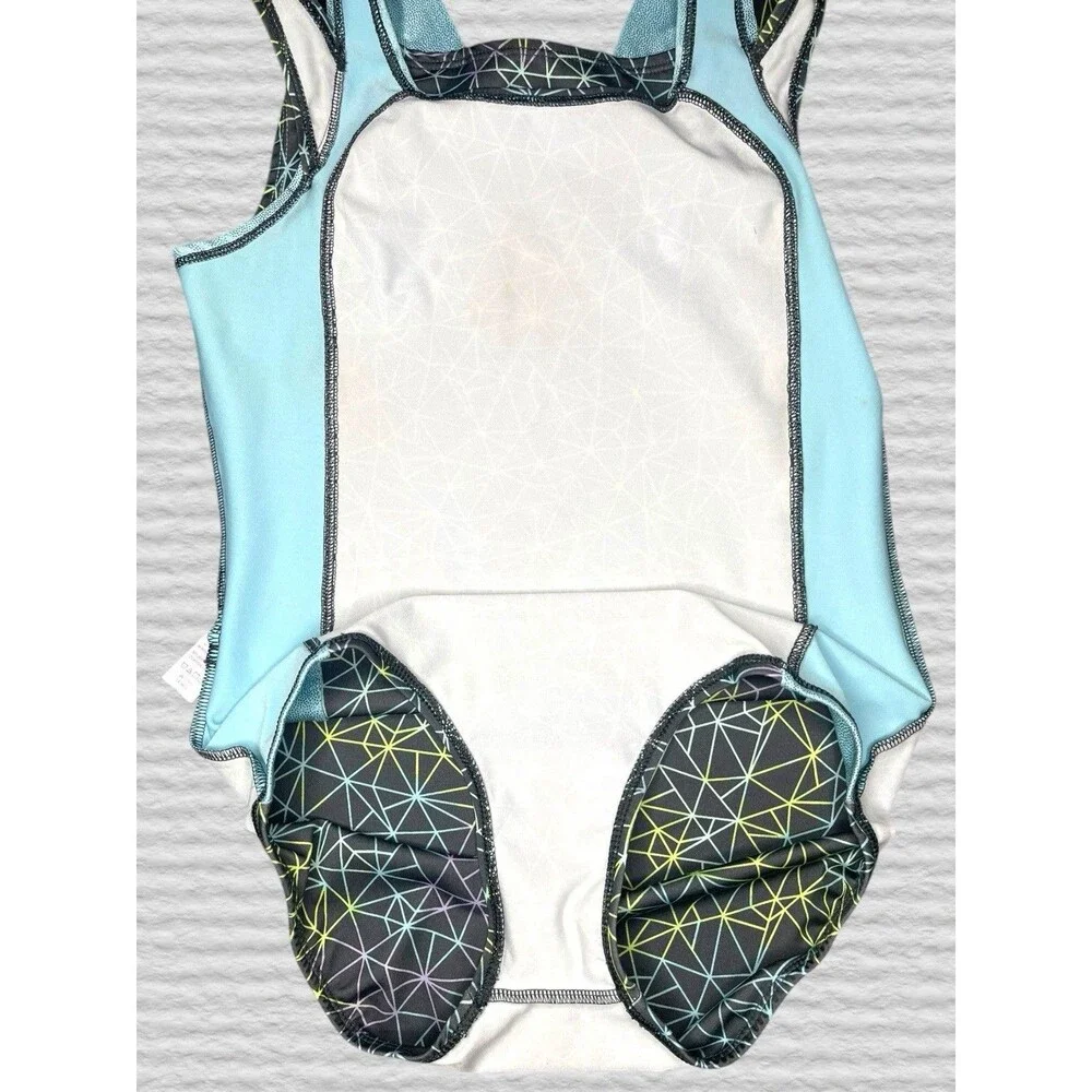 Justice Active Girls Leotard Size 14 Blue Gray Geometric Sparkly Double Strap